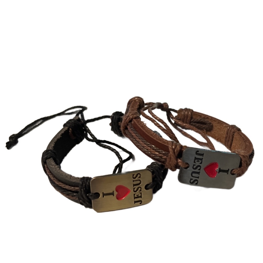 NWOT Gold & Silver Plated Leather "I Love Jesus" Bracelets